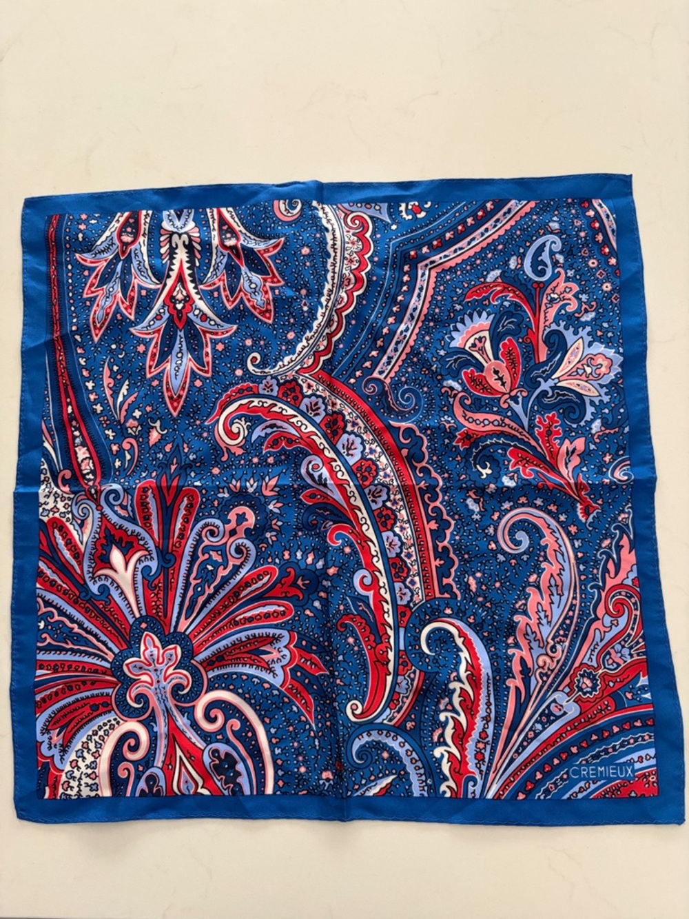 NWT Cremieux Paisley Silk Pocket Square - Blue & Red - Picture 4 of 5